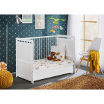 Paris Prix Lit Bébé Matelas & Tiroir De Lit "Tymek" 124cm Blanc