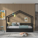 Paris Prix Lit Cabane Enfant & Tiroir "Dallas" 90x200cm Anthracite