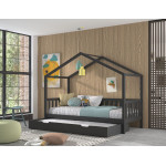 Paris Prix Lit Cabane Enfant & Tiroir "Dallas" 90x200cm Anthracite