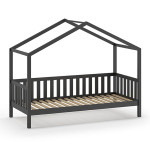 paris prix Lit Cabane Enfant & Tiroir "Dallas" 90x200cm Anthracite
