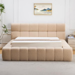 Paris Prix Lit Coffre Matelassé En Tissu Bouclette "Seth" 160x200cm Beige