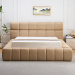 Paris Prix Lit Coffre Matelassé En Tissu "Seth" 140x190cm Beige