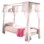 Paris Prix Lit Enfant à Baldaquin & Voile "Pino" 90x200cm Blanc & Rose