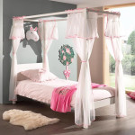 Paris Prix Lit Enfant à Baldaquin & Voile "Pino" 90x200cm Blanc & Rose