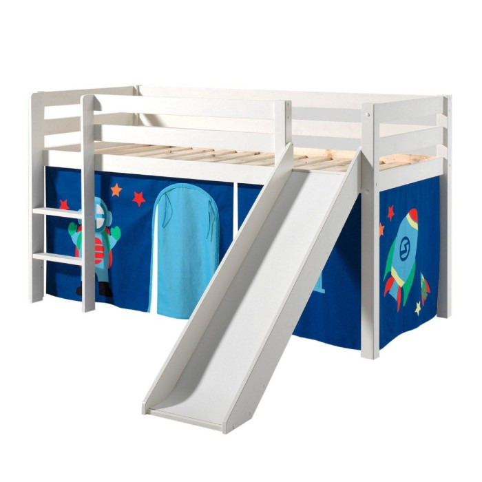 Paris Prix Lit Enfant Avec Toboggan "Pino Astronaute II" 90x200cm Blanc