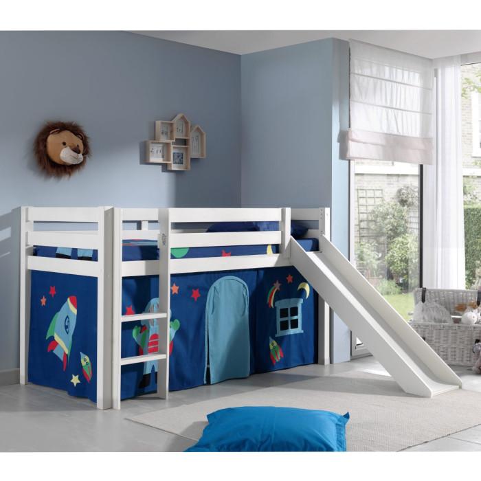 Paris Prix Lit Enfant Avec Toboggan "Pino Astronaute II" 90x200cm Blanc