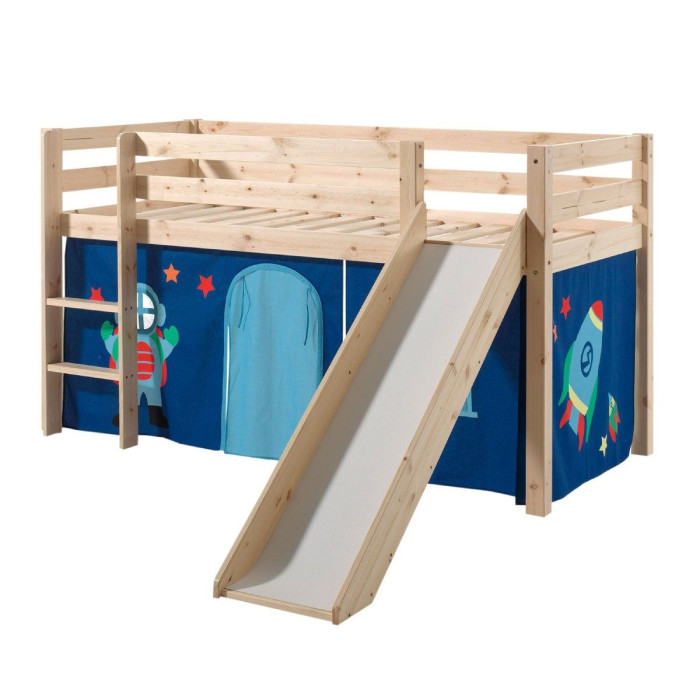 Paris Prix Lit Enfant Avec Toboggan "Pino Astronaute II" 90x200cm Naturel