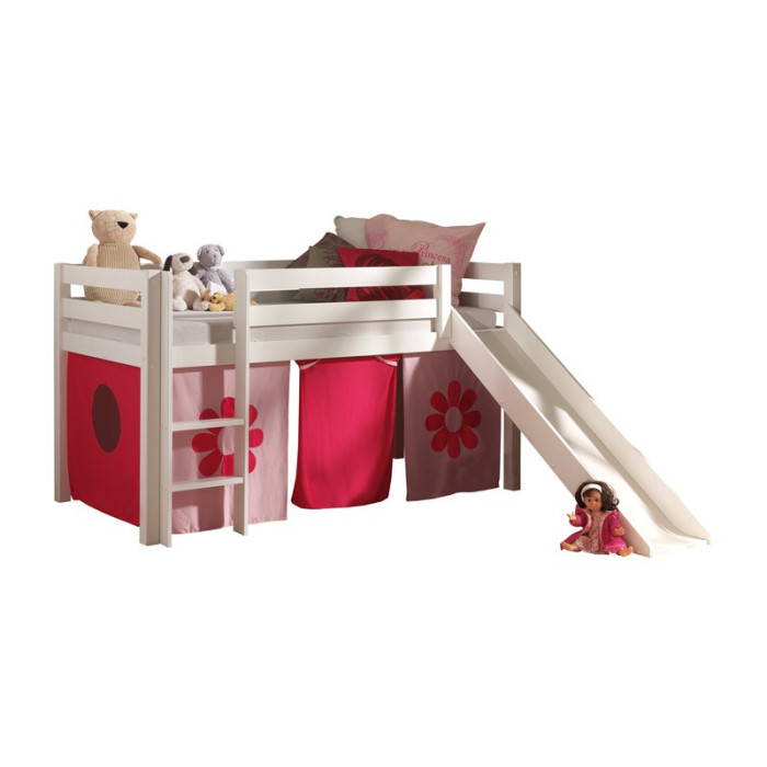 Paris Prix Lit Enfant Avec Toboggan "Pino Flower" 90x200cm Blanc