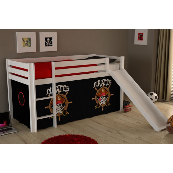 Paris Prix Lit Enfant Avec Toboggan "Pino Pirates II" 90x200cm Blanc