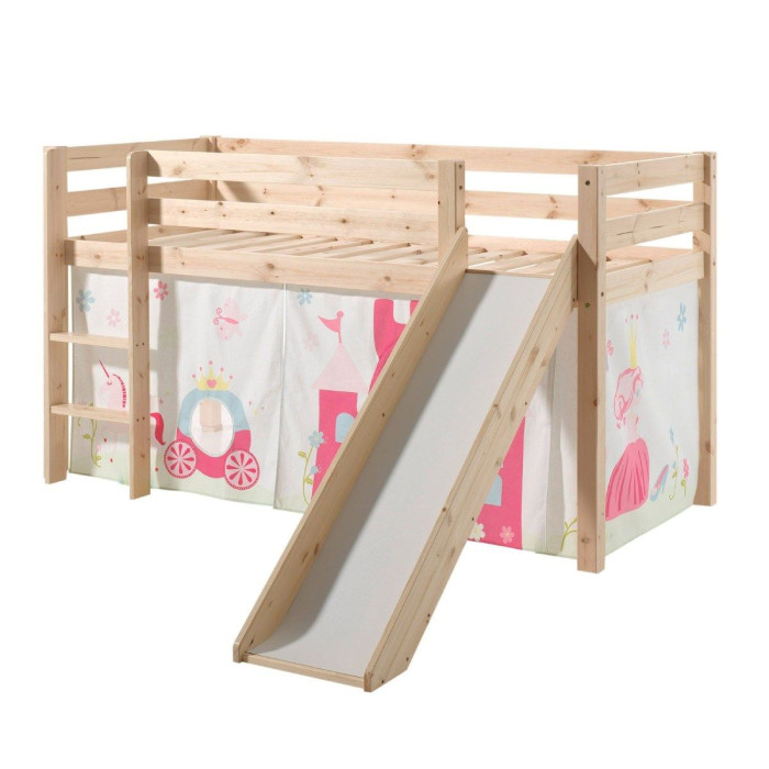 Paris Prix Lit Enfant Avec Toboggan "Pino Princesse" 90x200cm Naturel