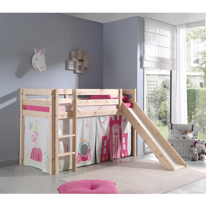 Paris Prix Lit Enfant Avec Toboggan "Pino Princesse" 90x200cm Naturel