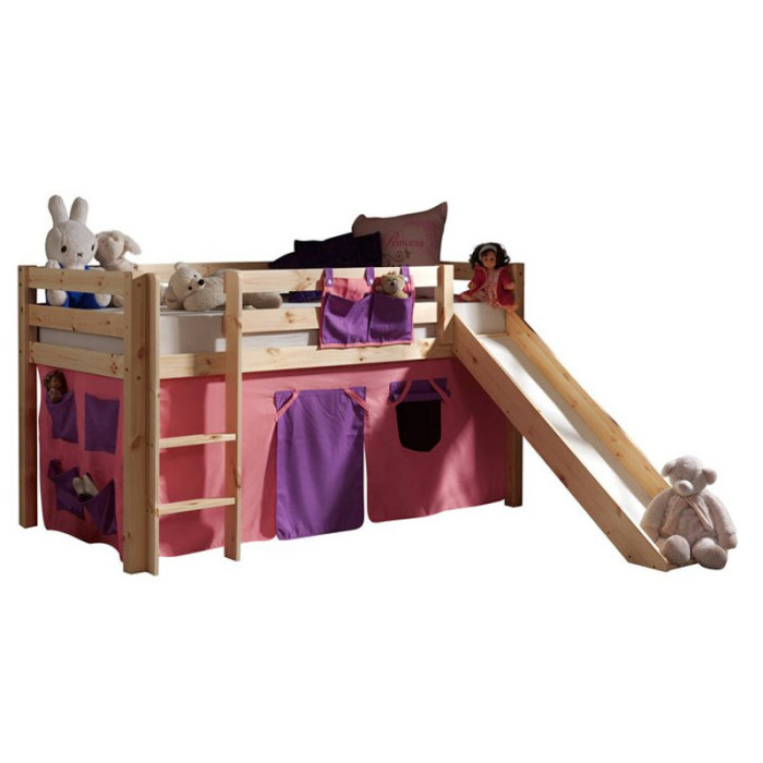 Paris Prix Lit Enfant Avec Toboggan "Pino Rose" 90x200cm Naturel