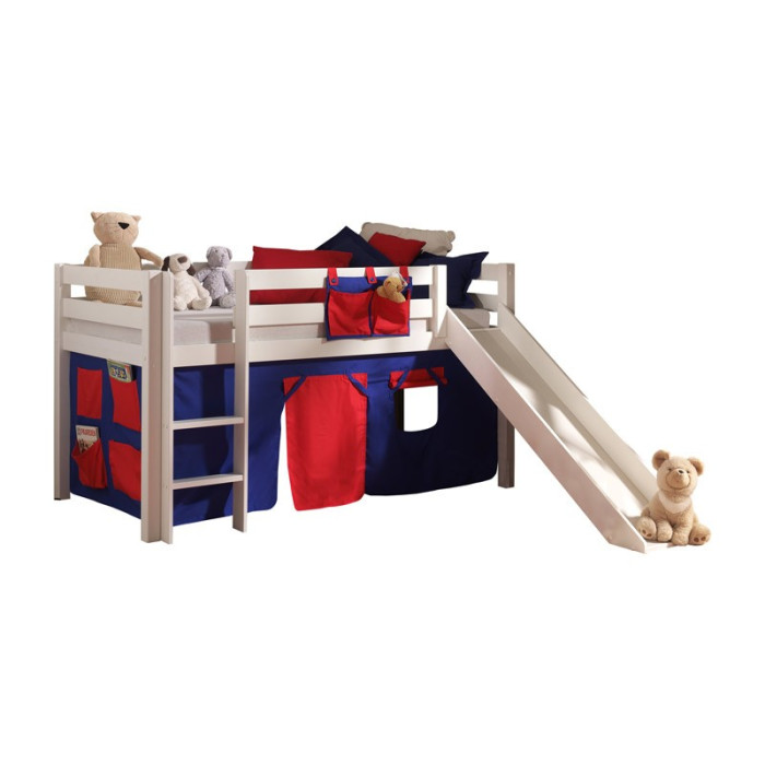 Paris Prix Lit Enfant Avec Toboggan "Pino Rouge" 90x200cm Blanc