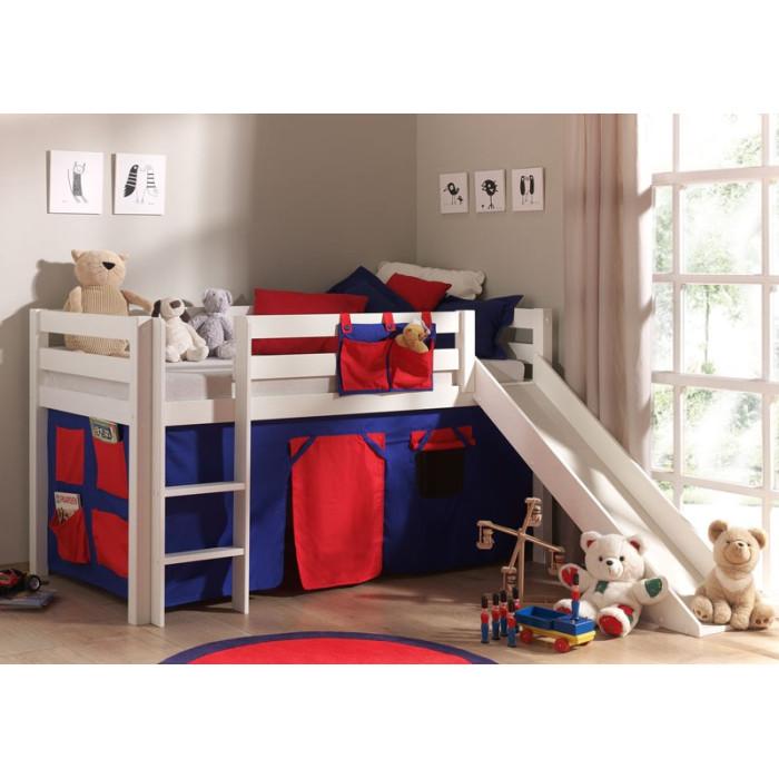 Paris Prix Lit Enfant Avec Toboggan "Pino Rouge" 90x200cm Blanc