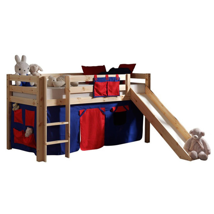 Paris Prix Lit Enfant Avec Toboggan "Pino Rouge" 90x200cm Naturel