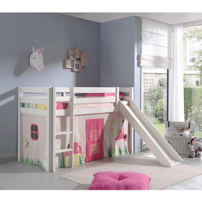 Paris Prix Lit Enfant Avec Toboggan "Pino Spring" 90x200cm Blanc