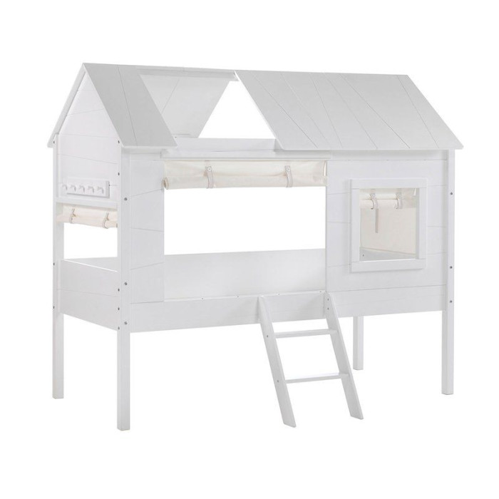Paris Prix Lit Enfant Cabane & Rideaux "Charlotte" 90x200cm Blanc