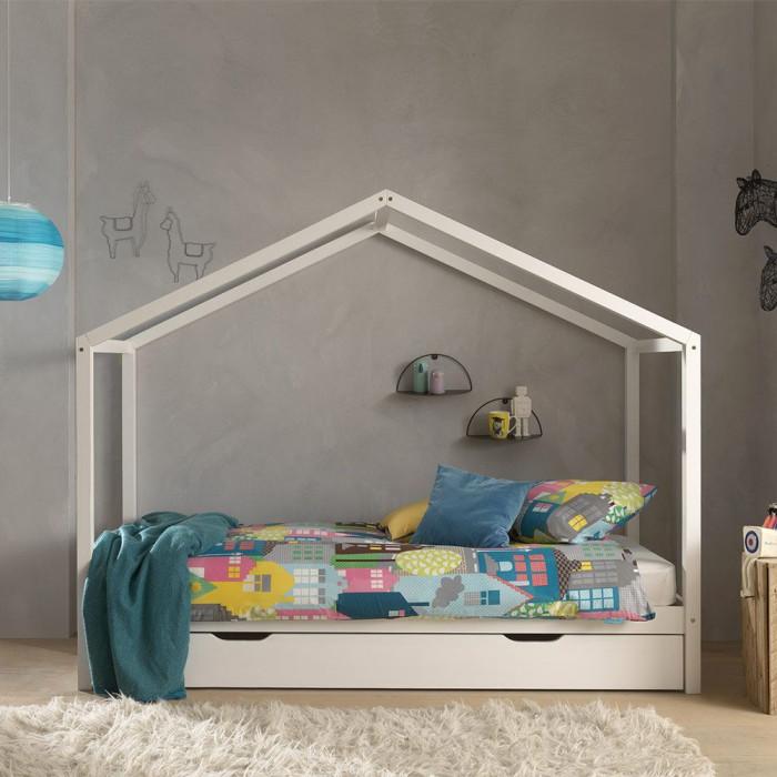 Paris Prix Lit Enfant Cabane & Tiroir "Dallas II" 90x200cm Blanc