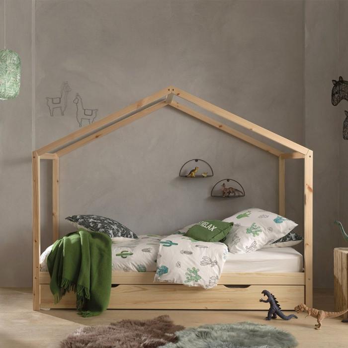 Paris Prix Lit Enfant Cabane & Tiroir "Dallas II" 90x200cm Naturel