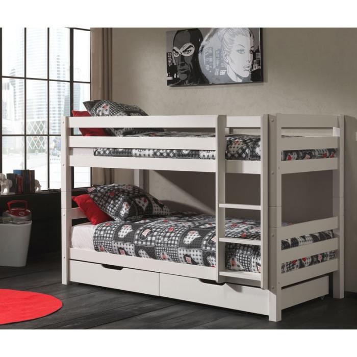Paris Prix Lit Enfant Superposé & 2 Tiroirs De Lit "Pino" 90x200cm Blanc