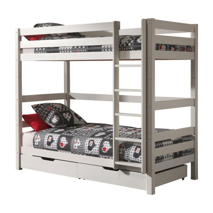 Paris Prix Lit Enfant Superposé Haut & 2 Tiroirs "Pino" 90x200cm Blanc