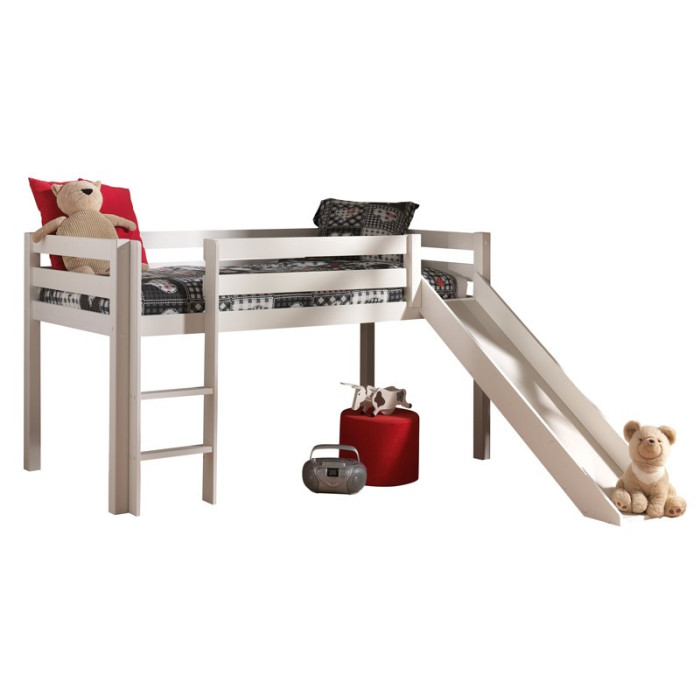 Paris Prix Lit Enfant Surélevé Avec Toboggan "Pino" 90x200cm Blanc