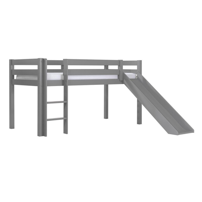 Paris Prix Lit Enfant Surélevé Avec Toboggan "Pino" 90x200cm Gris