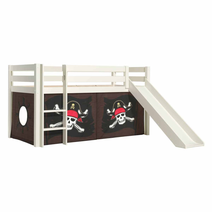 Paris Prix Lit Enfant Surélevé Avec Toboggan "Pino Caribian Pirates" 90x200cm Blanc