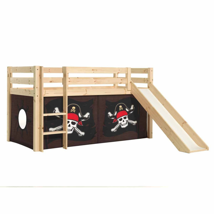 Paris Prix Lit Enfant Surélevé Avec Toboggan "Pino Caribian Pirates" 90x200cm Naturel
