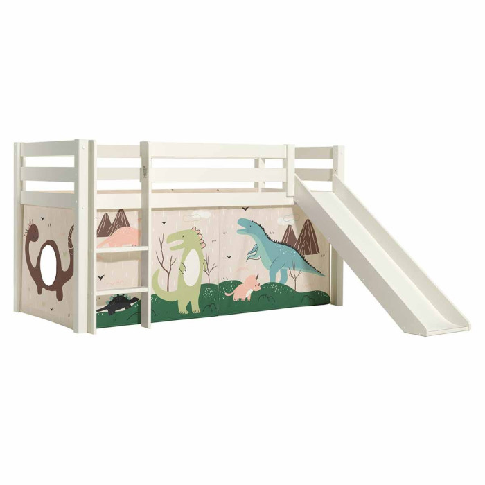 Paris Prix Lit Enfant Surélevé Avec Toboggan "Pino Dino" 90x200cm Blanc