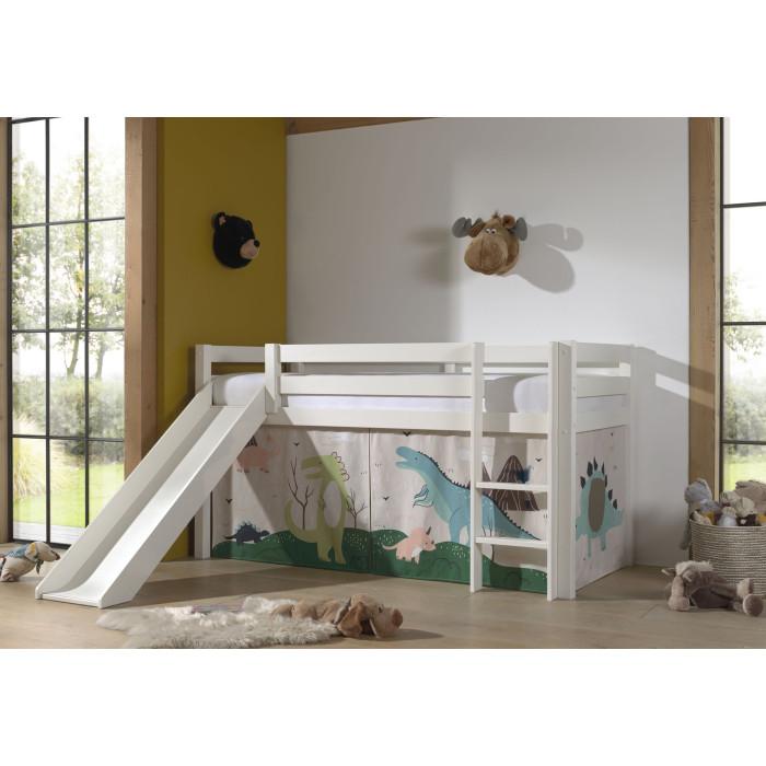 Paris Prix Lit Enfant Surélevé Avec Toboggan "Pino Dino" 90x200cm Blanc