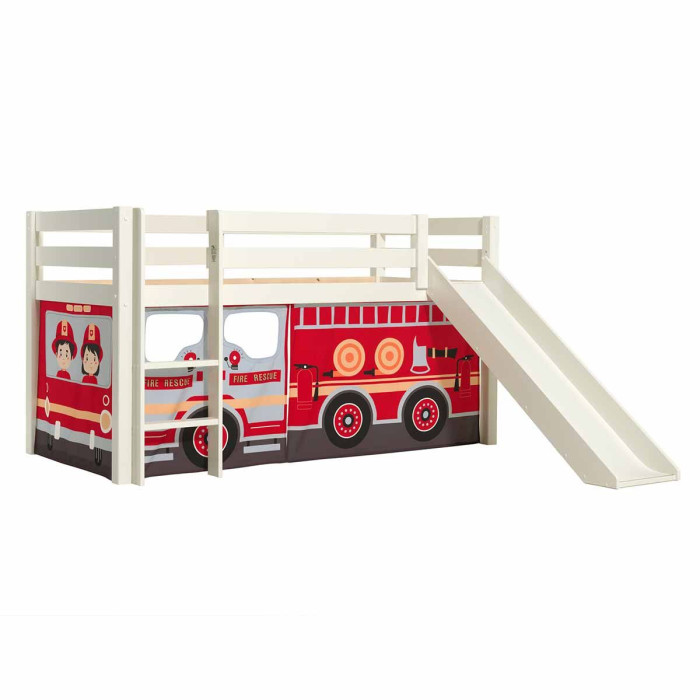 Paris Prix Lit Enfant Surélevé Avec Toboggan "Pino Fire Truck" 90x200cm Blanc