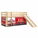 paris prix Lit Enfant Surélevé Avec Toboggan "Pino Fire Truck" 90x200cm Naturel