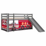 paris prix Lit Enfant Surélevé Avec Toboggan "Pino Fire Truck" 90x200cm Gris