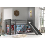 Paris Prix Lit Enfant Surélevé Avec Toboggan "Pino Pet Shop" 90x200cm Gris