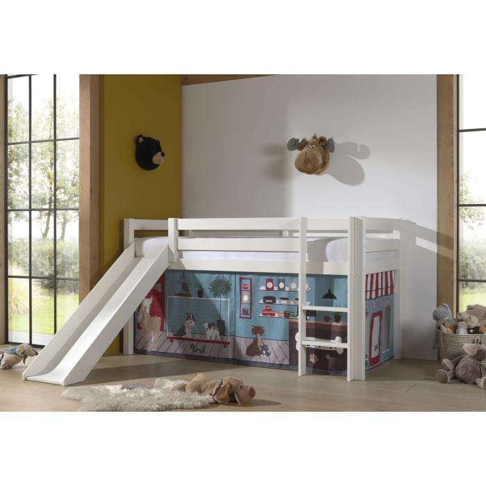 Paris Prix Lit Enfant Surélevé Avec Toboggan "Pino Pet Shop" 90x200cm Blanc