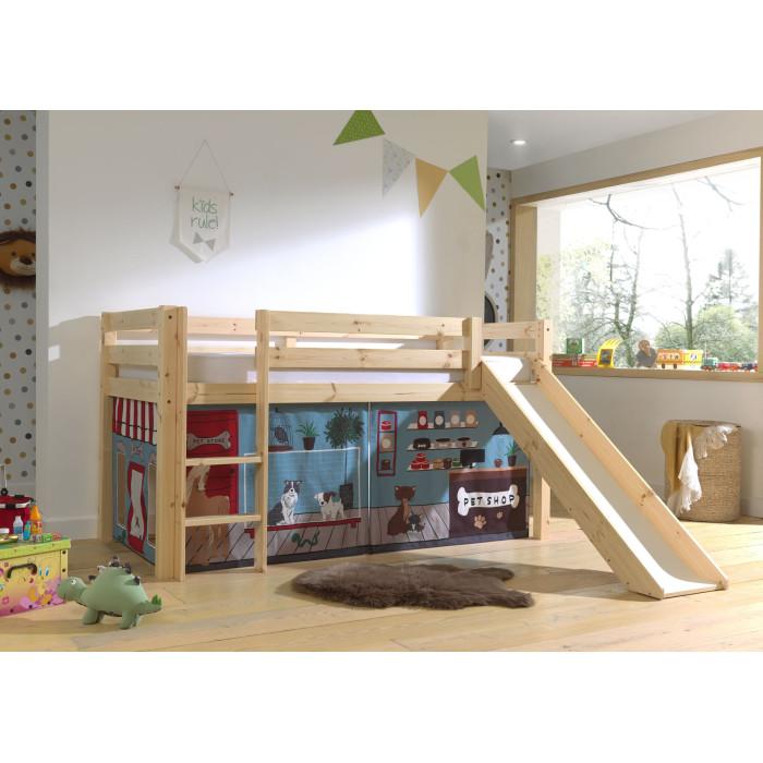 Paris Prix Lit Enfant Surélevé Avec Toboggan "Pino Pet Shop" 90x200cm Naturel