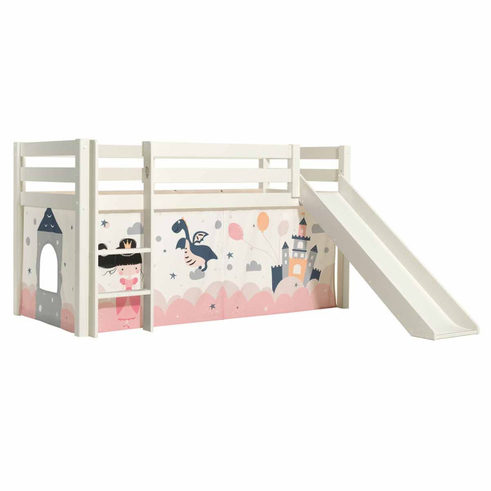 Paris Prix Lit Enfant Surélevé Avec Toboggan "Pino Princesse Sophie" 90x200cm Blanc