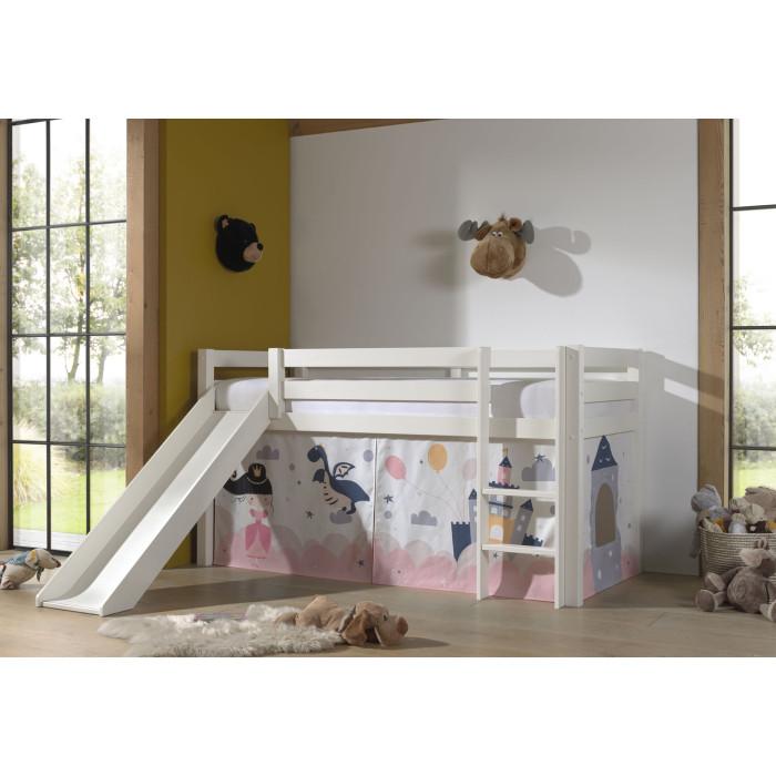 Paris Prix Lit Enfant Surélevé Avec Toboggan "Pino Princesse Sophie" 90x200cm Blanc