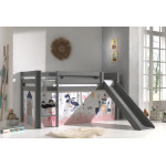 Paris Prix Lit Enfant Surélevé Avec Toboggan "Pino Princesse Sophie" 90x200cm Gris