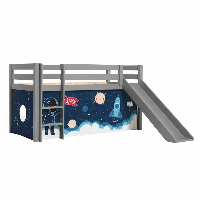 Paris Prix Lit Enfant Surélevé Avec Toboggan "Pino Space Shuttle" 90x200cm Gris