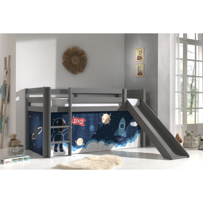 Paris Prix Lit Enfant Surélevé Avec Toboggan "Pino Space Shuttle" 90x200cm Gris