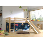 Paris Prix Lit Enfant Surélevé Avec Toboggan "Pino Space Shuttle" 90x200cm Naturel