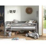 Paris Prix Lit Enfant Surélevé & Échelle "Pino" 90x200cm Gris
