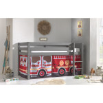 Paris Prix Lit Enfant Surélevé "Pino Fire Truck" 90x200cm Gris