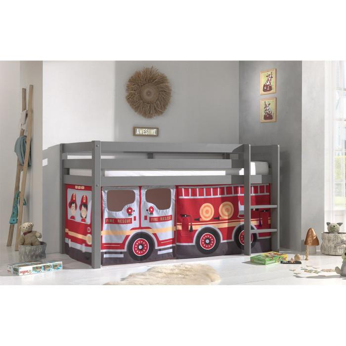 Paris Prix Lit Enfant Surélevé "Pino Fire Truck" 90x200cm Gris