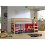 Paris Prix Lit Enfant Surélevé "Pino Fire Truck" 90x200cm Naturel