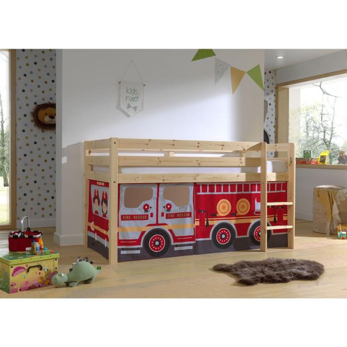 Paris Prix Lit Enfant Surélevé "Pino Fire Truck" 90x200cm Naturel