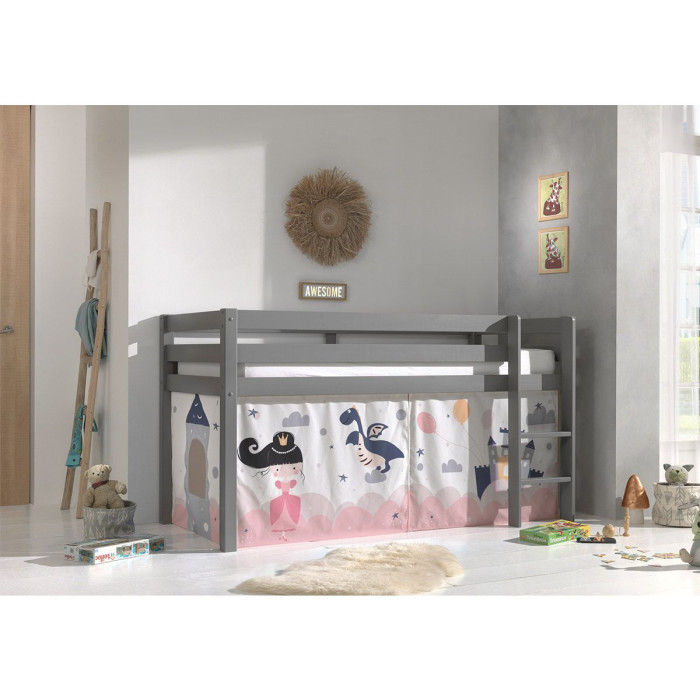 Paris Prix Lit Enfant Surélevé "Pino Princesse Sophie" 90x200cm Gris