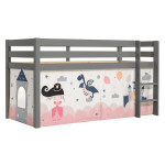 paris prix Lit Enfant Surélevé "Pino Princesse Sophie" 90x200cm Gris